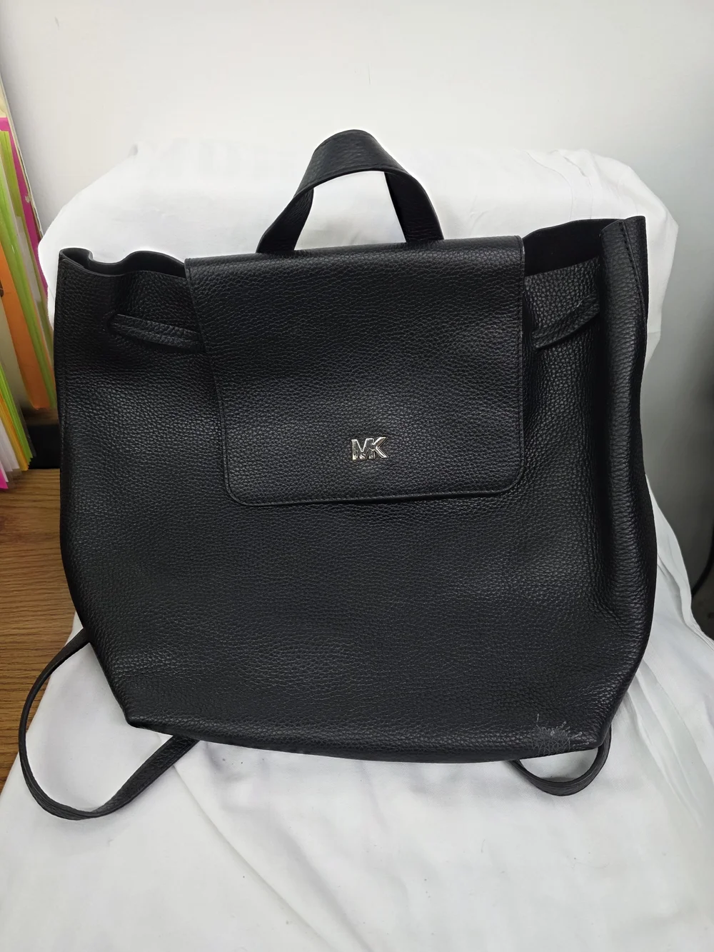 Michael Kors Black Pebbled Leather Backpack